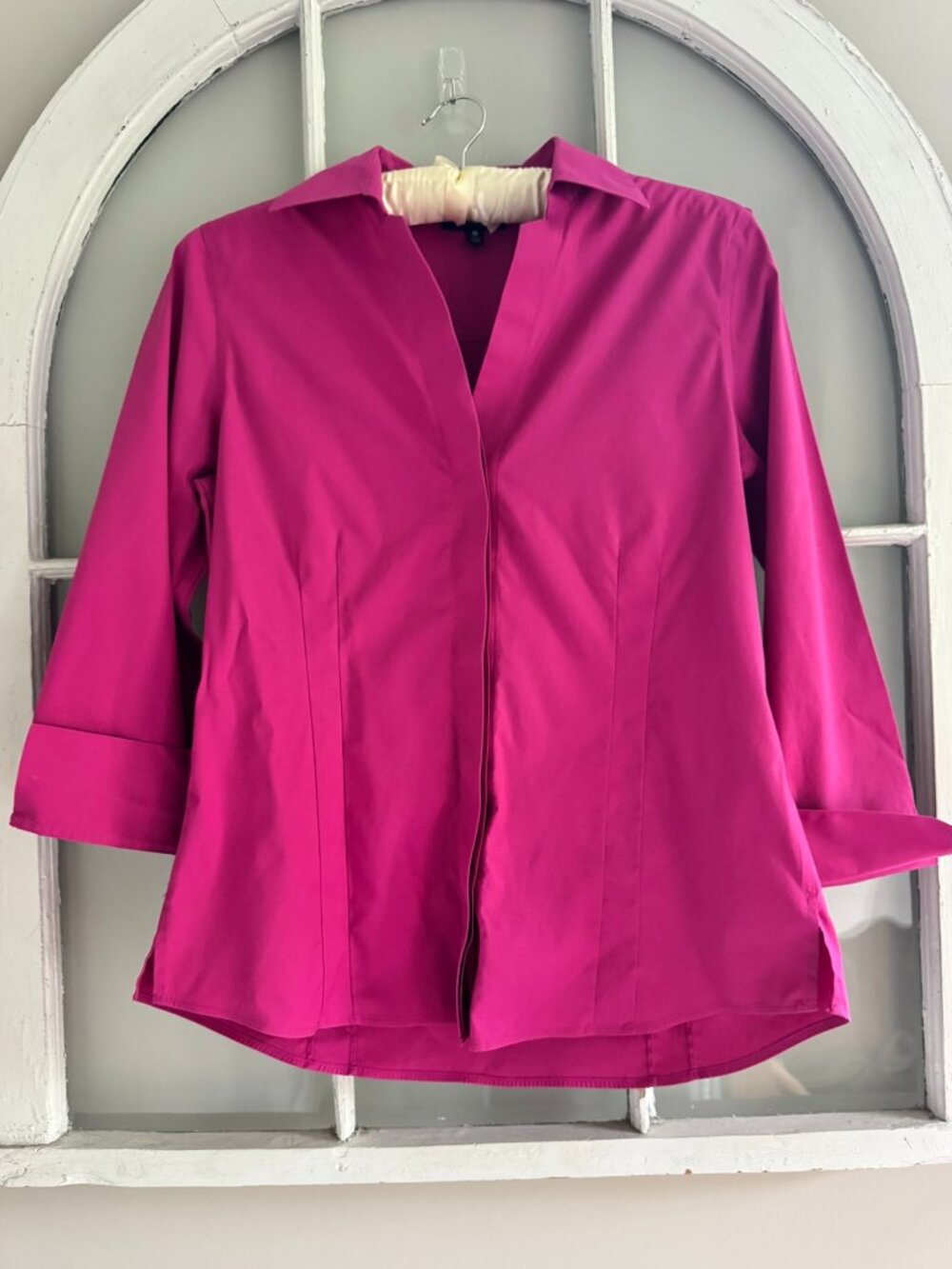 FOXCROFT Womens Shirt Size 12 Hot Pink Non-Iron Stretch Button-front